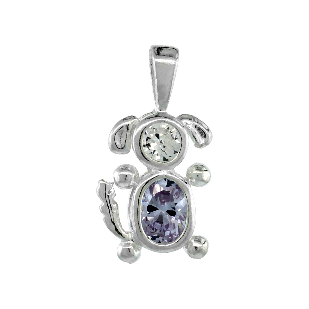 Sterling Silver Alexandrite Cubic Zirconia June Birthstone Dog Pendant NO Chain