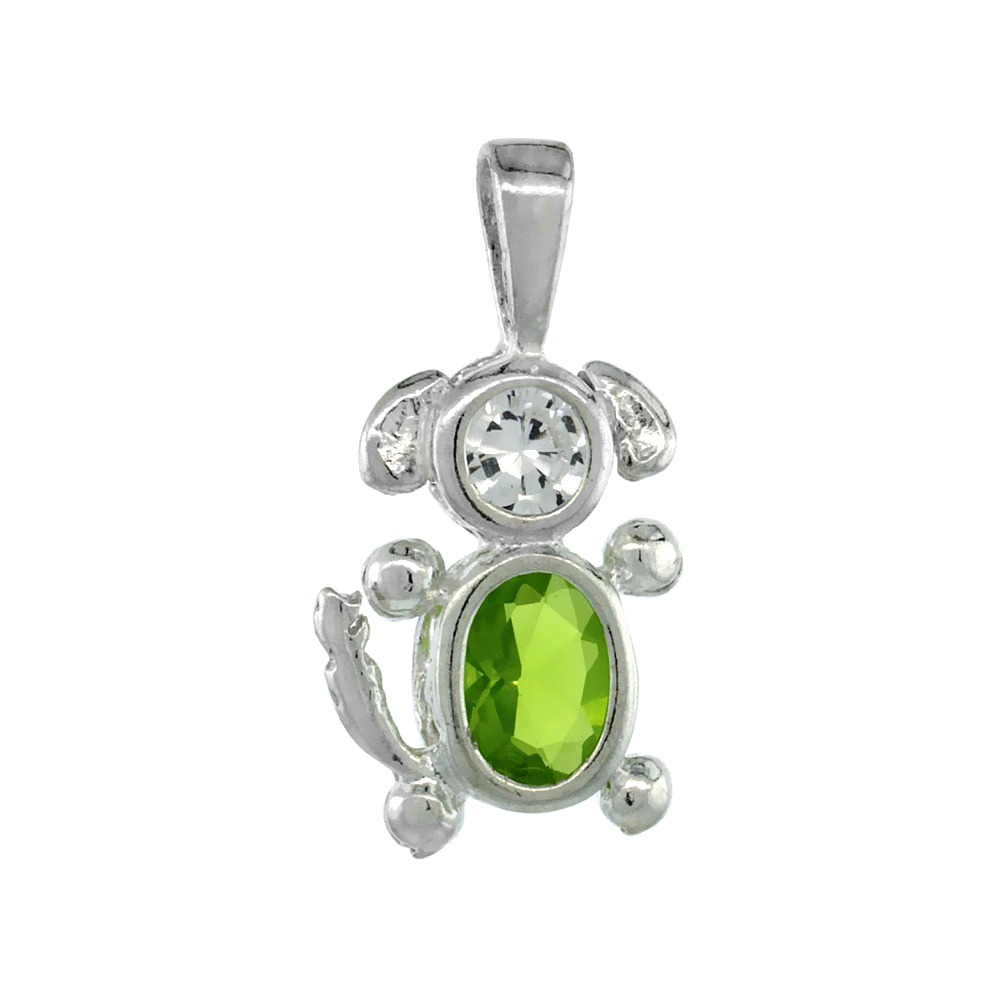 Sterling Silver Peridot Cubic Zirconia August Birthstone Dog Pendant NO Chain