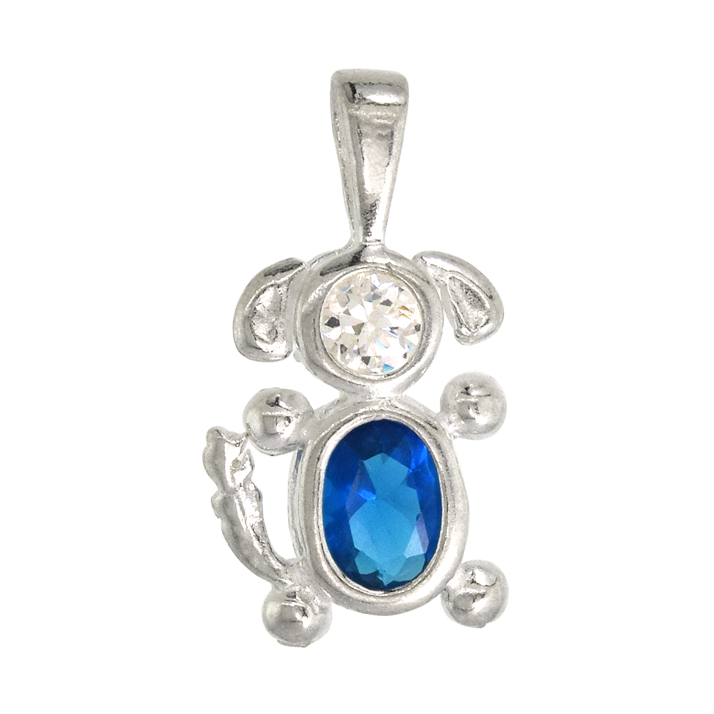 Sterling Silver Blue Topaz Cubic Zirconia December Birthstone Dog Pendant NO Chain