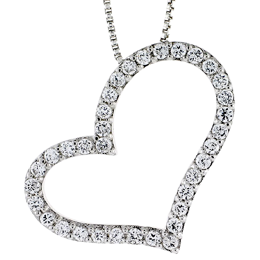 STERLING SILVER CZ CUT OUT HEART PENDANT SLIDE, 1 1/4 IN. (32 MM) TALL