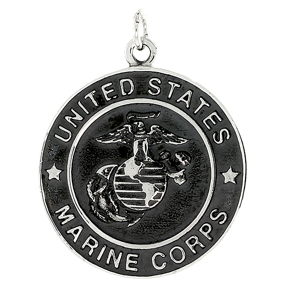STERLING SILVER EAGLE GLOBE ANCHOR U.S. MARINE CORPS MEDAL, 1 1/4 ROUND