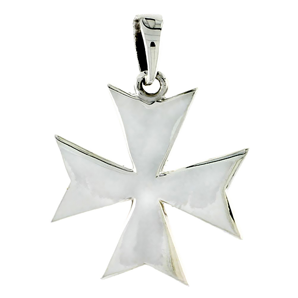STERLING SILVER HIGH POLISHED MALTESE IRON CROSS PENDANT, 1 1/16" (27 MM) TALL