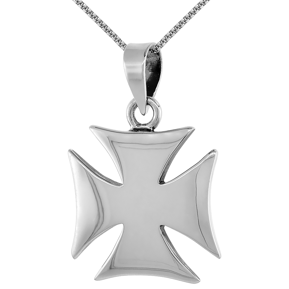 STERLING SILVER HIGH POLISHED MALTESE IRON CROSS, 7/8" (22 MM) TALL
