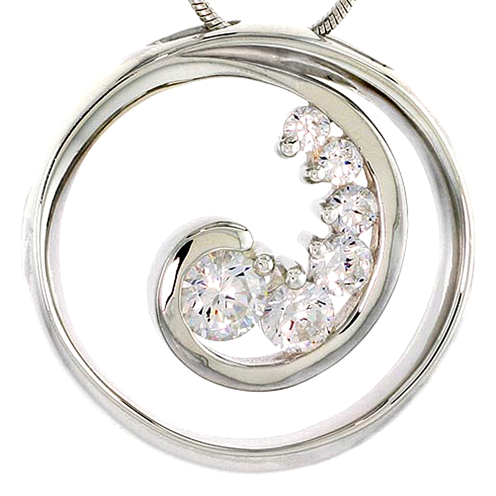 STERLING SILVER GRADUATED JOURNEY PENDANT W/ 6 HIGH QUALITY CZ STONES, 1" (25 MM) TALL