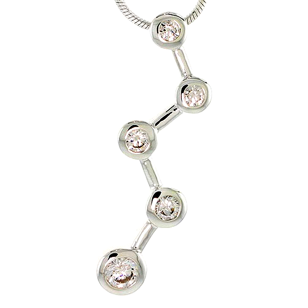 STERLING SILVER ZIGZAG PATTERN GRADUATED JOURNEY PENDANT W/ 5 CZ STONES, 1 3/16" (30MM) TALL