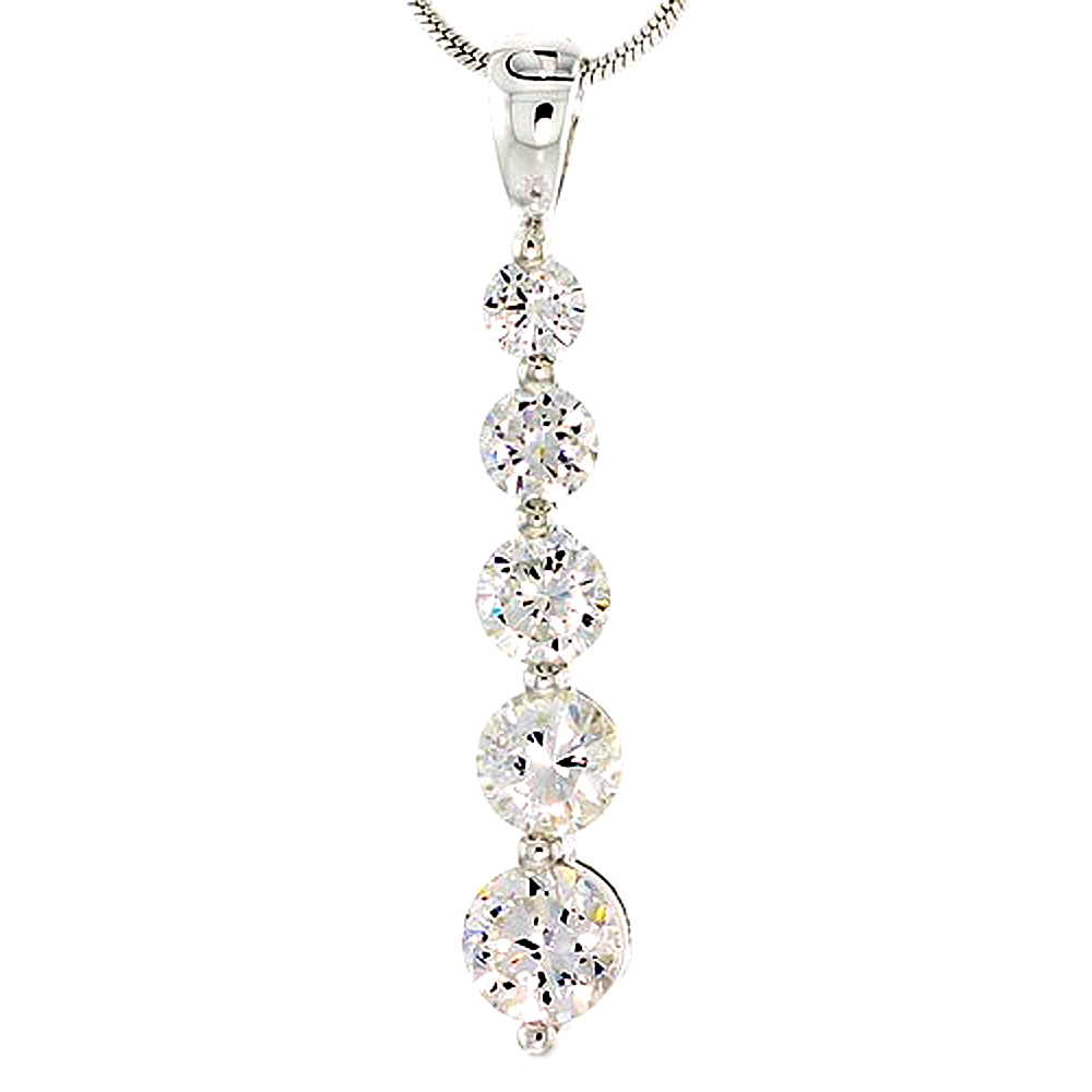 STERLING SILVER GRADUATED JOURNEY PENDANT W/ 5 HIGH QUALITY CZ STONES, 1 1/16" (27 MM) TALL