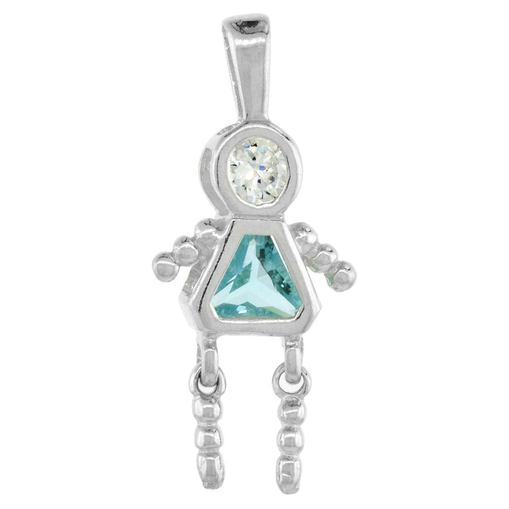 STERLING SILVER BIRTHSTONE CHARM MARCH BABY BRAT GIRL AQUAMARINE COLOR CUBIC ZIRCONIA