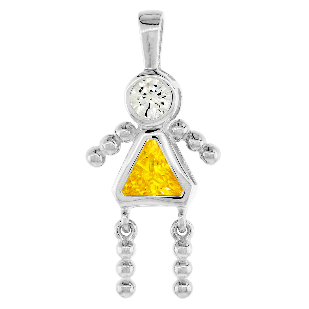 STERLING SILVER BIRTHSTONE CHARM NOVEMBER BABY BRAT GIRL CITRINE COLOR CUBIC ZIRCONIA