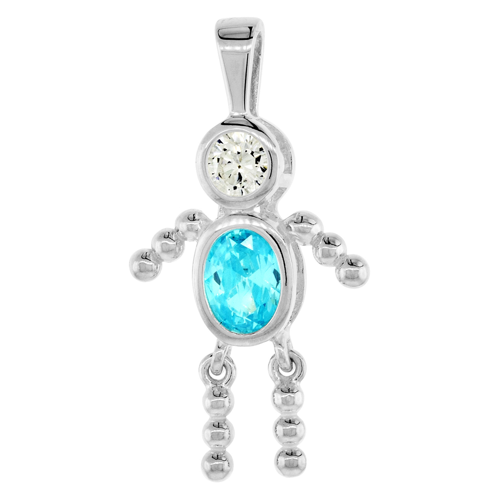 STERLING SILVER BIRTHSTONE CHARM MARCH BABY BRAT BOY AQUAMARINE COLOR CUBIC ZIRCONIA
