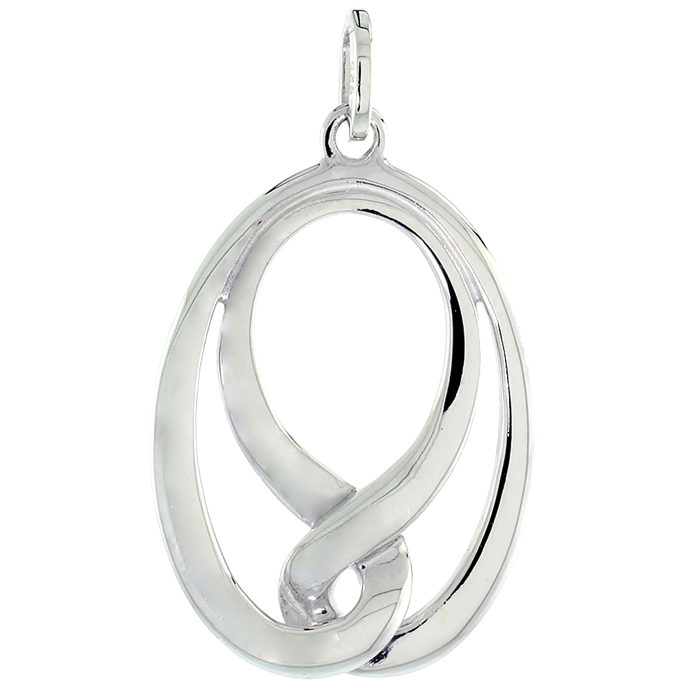 STERLING SILVER HIGH POLISHED OVAL KNOT PENDANT, 1 1/16 INCH WIDE