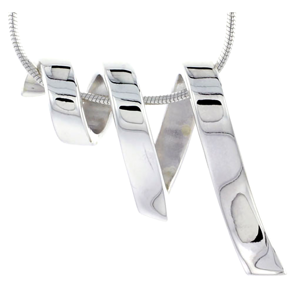 HIGH POLISHED STERLING SILVER 15/16" (24 MM) TALL SWIRL PENDANT, W/ 18" THIN BOX CHAIN