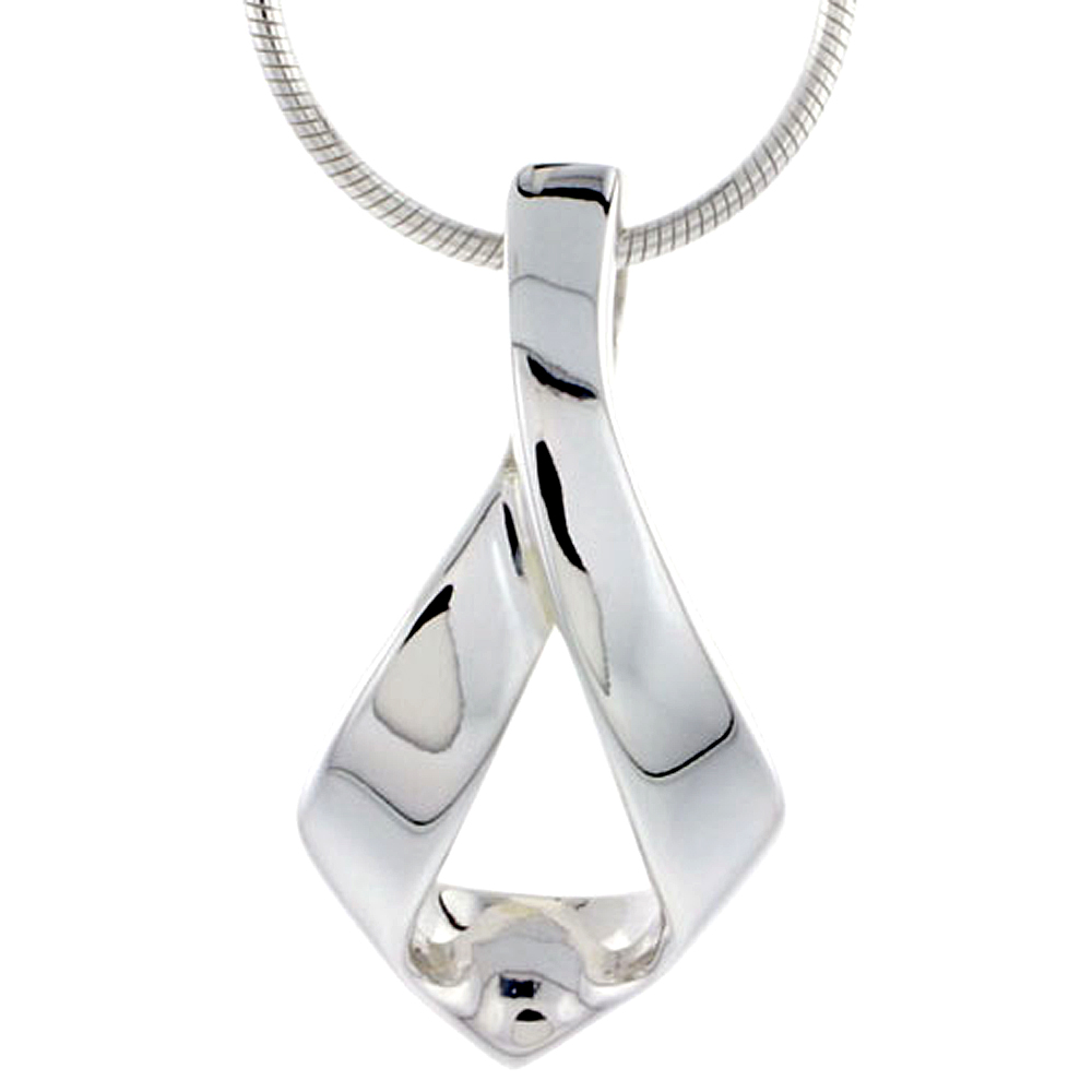 HIGH POLISHED STERLING SILVER 1" (26 MM) TALL LOOP PENDANT, W/ 18" THIN BOX CHAIN