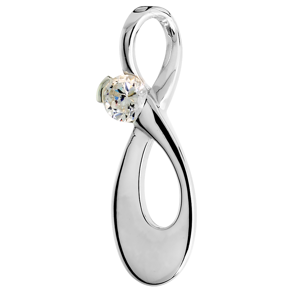 HIGH POLISHED KNOT PENDANT IN STERLING SILVER W/ 4MM BRILLIANT CUT CZ STONE, 15/16" (24 MM) TALL