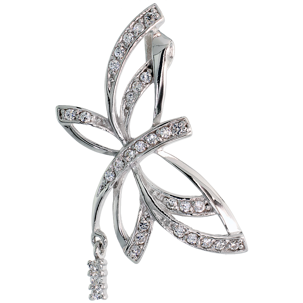STERLING SILVER BUTTERFLY SLIDE / PENDANT W/ PAVE CZ STONES, 1 1/2" (39 MM) TALL