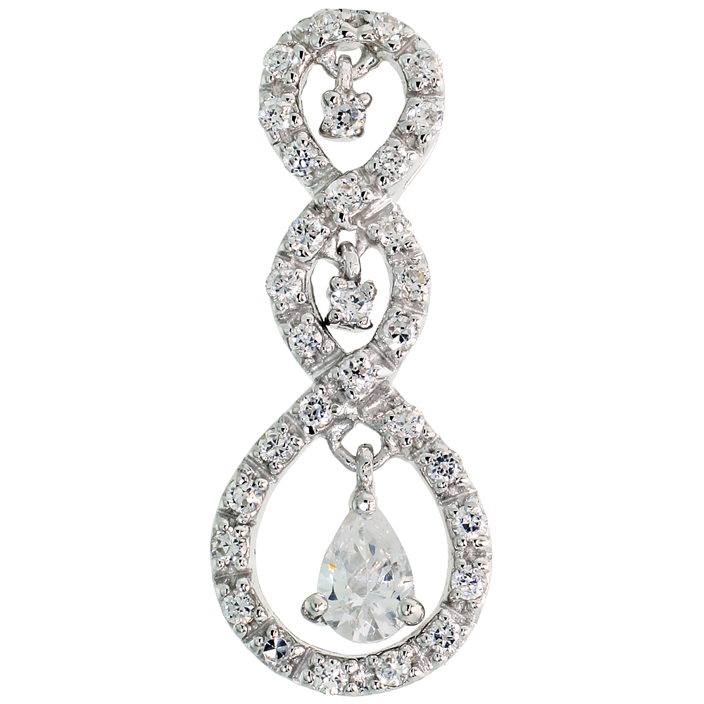 STERLING SILVER TWIST SLIDER PENDANT W/ PAVE CZ STONES, 1 1/8" (28 MM) TALL