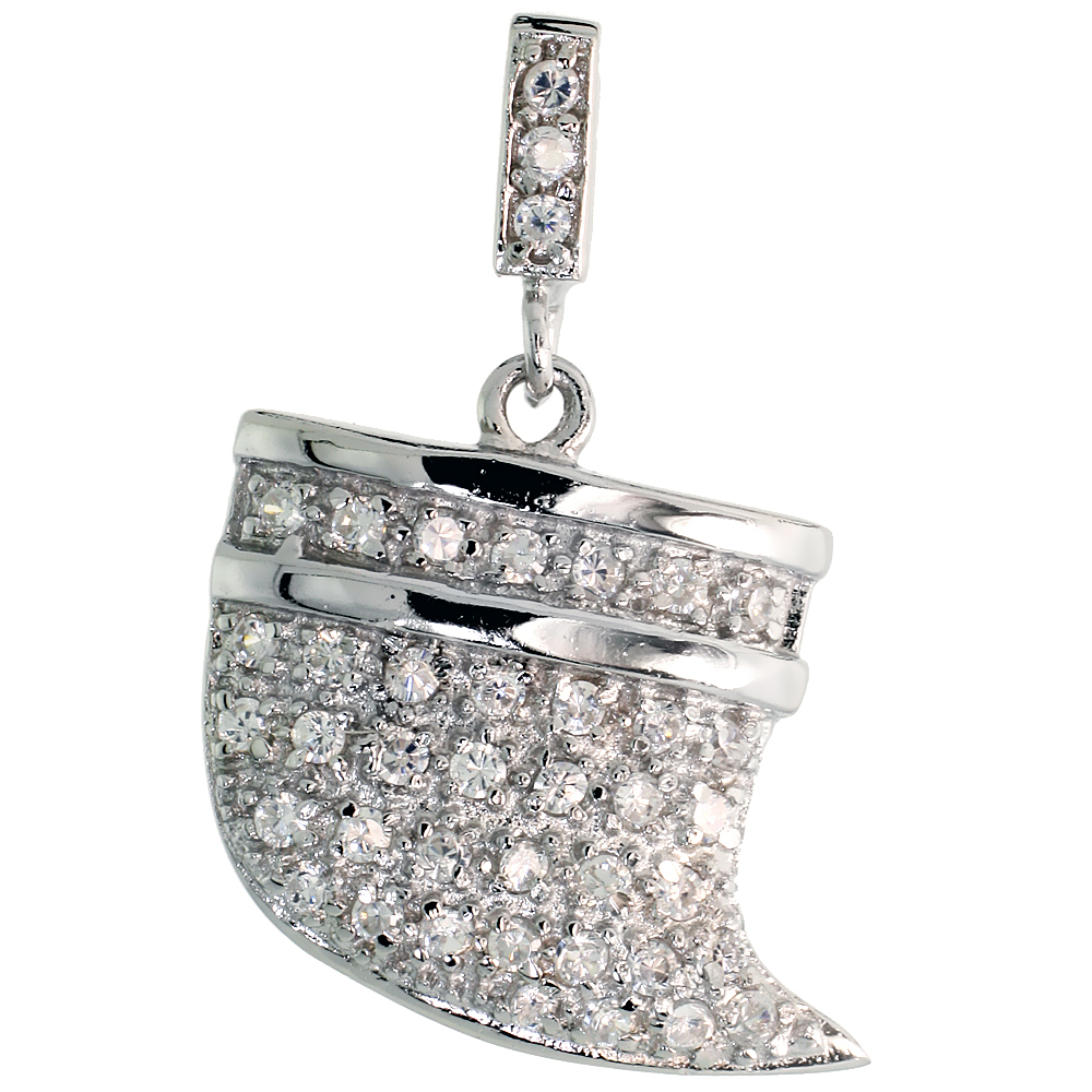 STERLING SILVER BEAR CLAW PENDANT W/ PAVE CZ STONES, 1 1/8" (28 MM) TALL