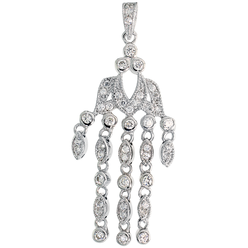 STERLING SILVER CHANDELIER PENDANT W/ PAVE CZ STONES, 1 15/16" (49 MM) TALL