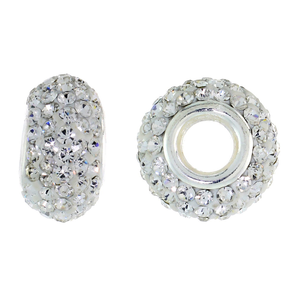 STERLING SILVER CRYSTAL CHARM BEAD WHITE COLOR CHARM BRACELET COMPATIBLE, 13 MM