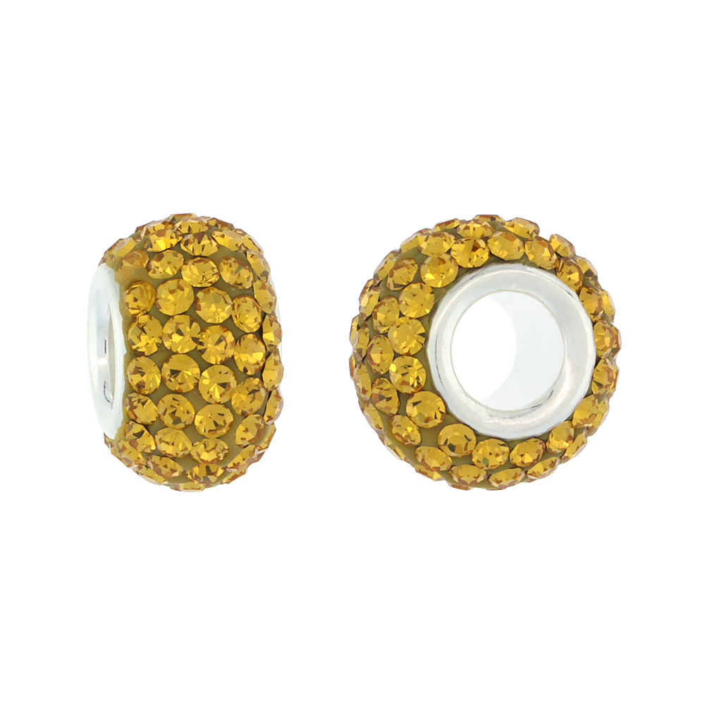 STERLING SILVER CRYSTAL CHARM BEAD CITRINE COLOR CHARM BRACELET COMPATIBLE, 13 MM