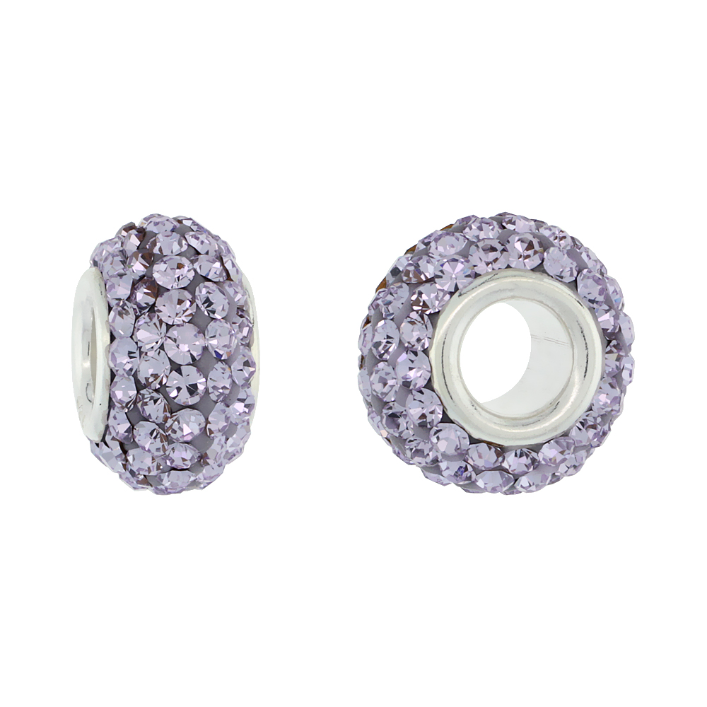 STERLING SILVER CRYSTAL CHARM BEAD LIGHT TANZANITE COLOR CHARM BRACELET COMPATIBLE, 13 MM