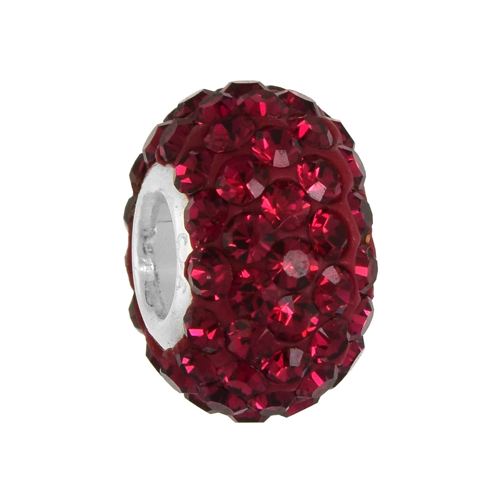 STERLING SILVER CRYSTAL CHARM BEAD RUBY COLOR CHARM BRACELET COMPATIBLE, 13 MM