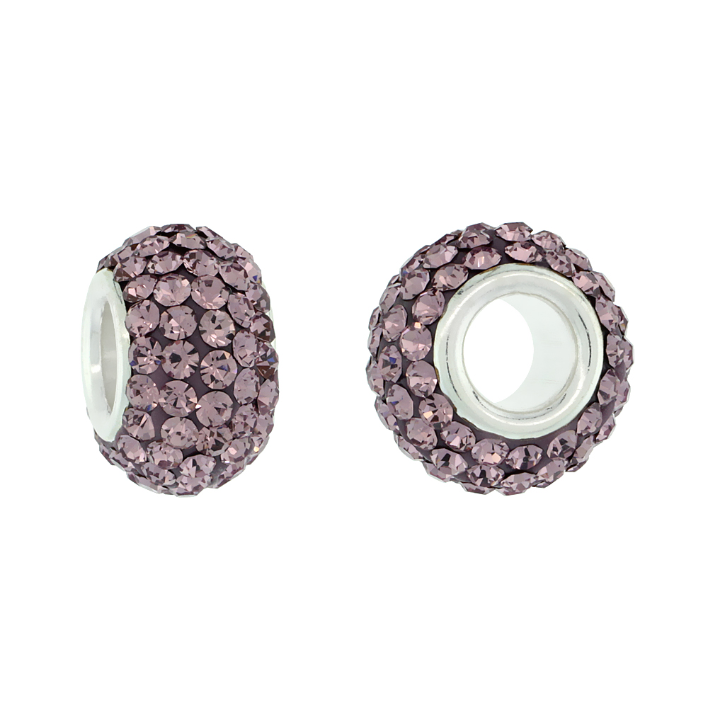 STERLING SILVER CRYSTAL CHARM BEAD INDIAN PINK COLOR CHARM BRACELET COMPATIBLE, 13 MM