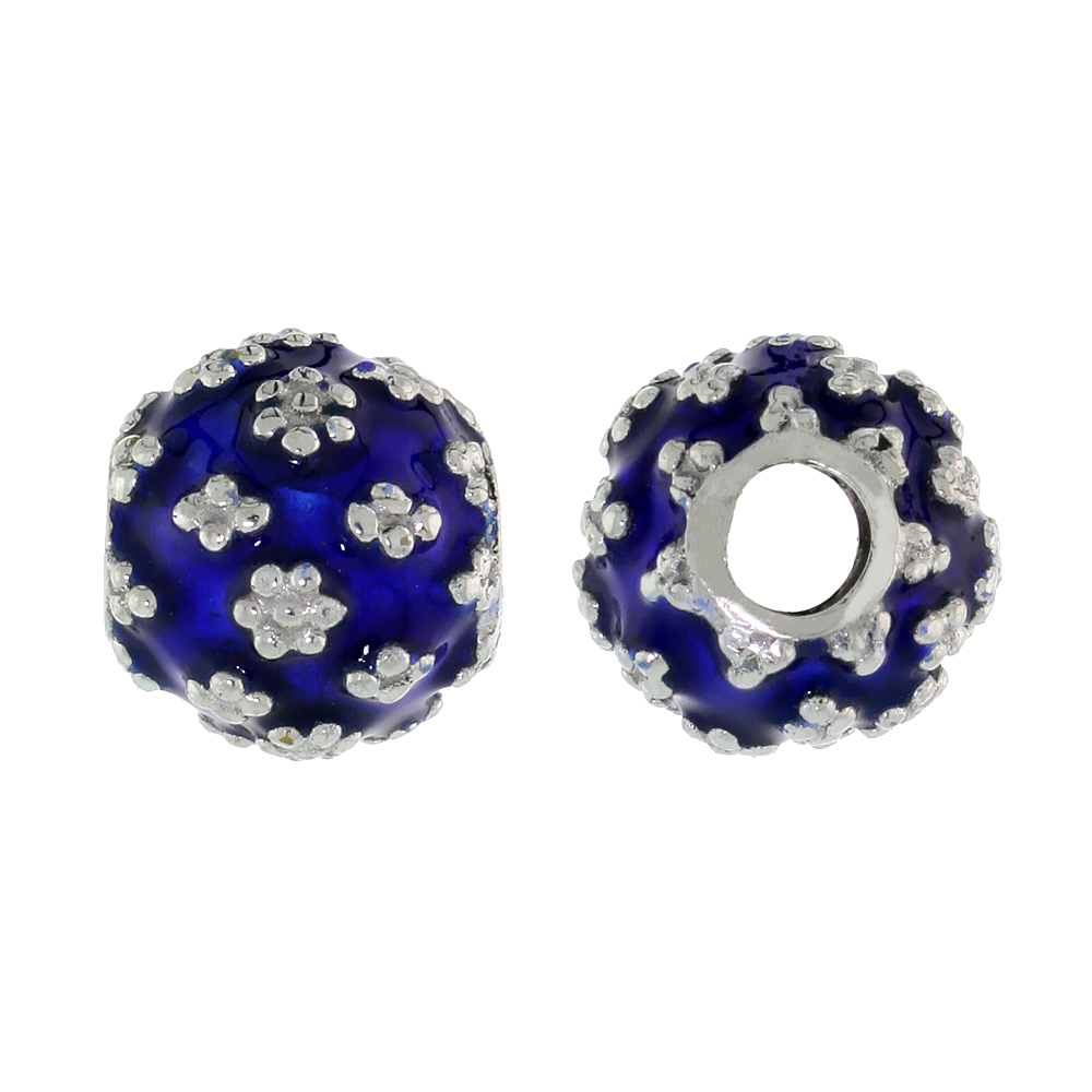 STERLING SILVER ENAMELED FILIGREE CHARM BEAD VINTAGE RUSSIAN STYLE, CHARM BRACELET COMPATIBLE, 7/16 INCH