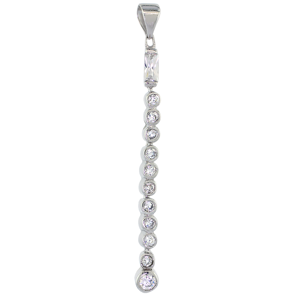 STERLING SILVER MULTIPLE CZ STONE DANGLING PENDANT BEZEL SET, 1 3/4 INCH LONG