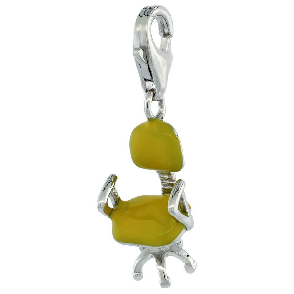 STERLING SILVER ENAMEL YELLOW OFFICE CHAIR CHARM WITH LOBSTER CLASP FOR BRACELETS WOMEN 7/8 INCH