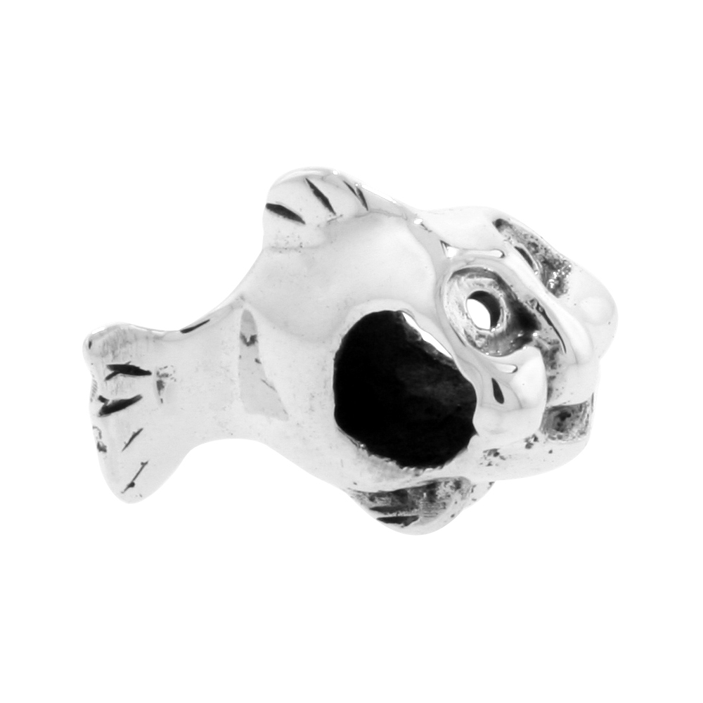STERLING SILVER TANG FISH CHARM BEAD FOR CHARM BRACELETS FITS 3MM SNAKE CHAIN BRACELETS OXIDIZED FINISH