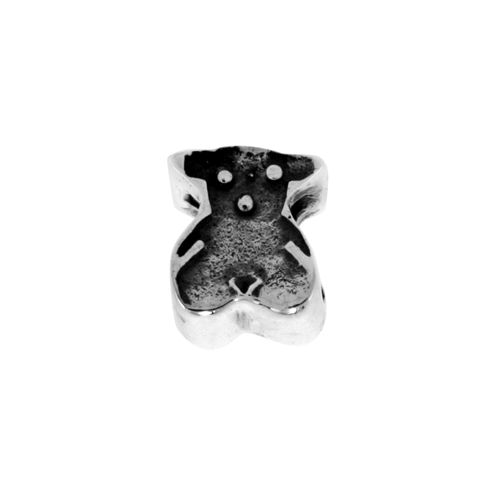 STERLING SILVER RELIEF PATTERN TEDDY BEAR CHARM BEAD FOR CHARM BRACELETS FITS 3MM SNAKE CHAIN BRACELETS OXIDIZED FINISH