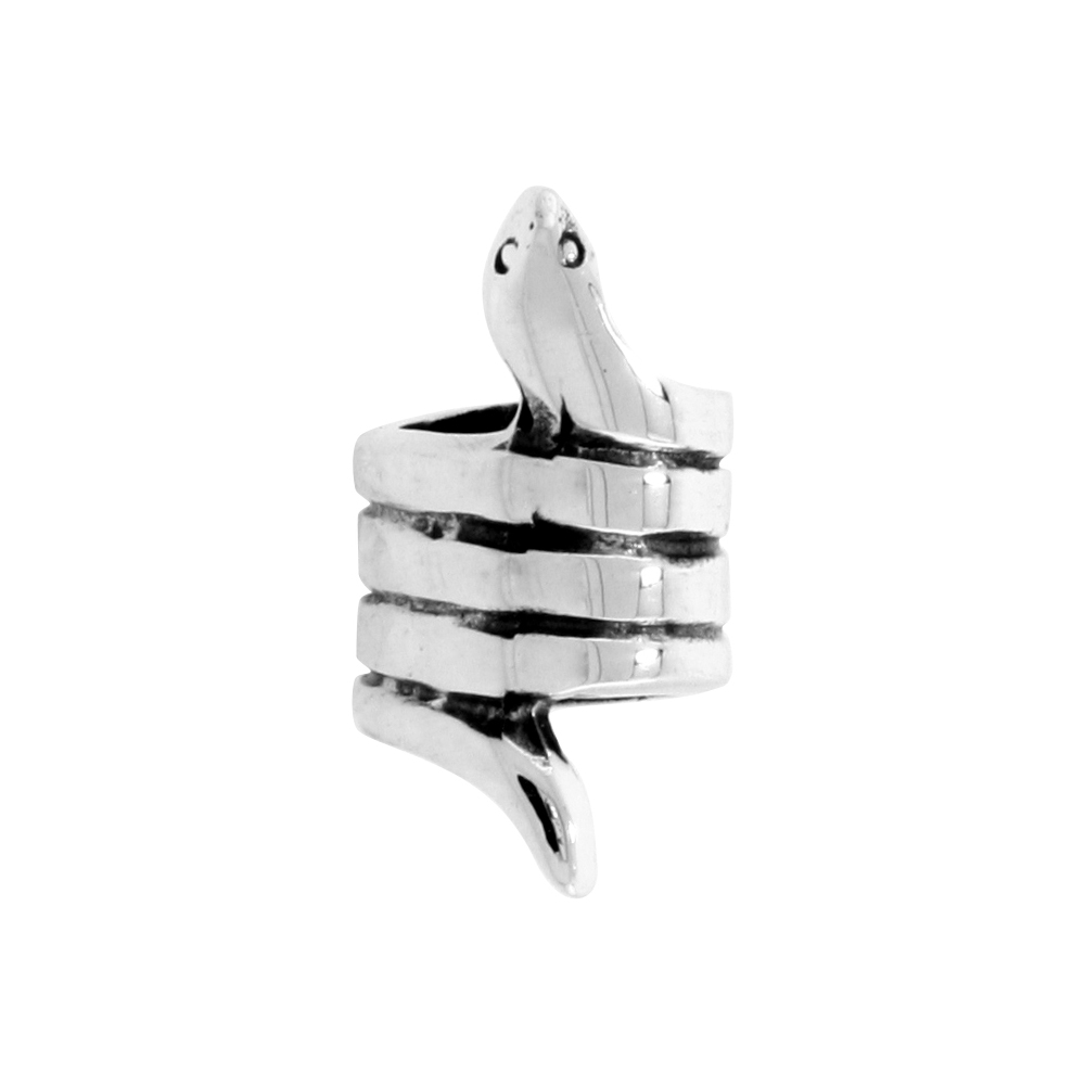 STERLING SILVER PERCHED SNAKE CHARM BEAD FOR CHARM BRACELETS FITS 3MM SNAKE CHAIN BRACELETS OXIDIZED FINISH