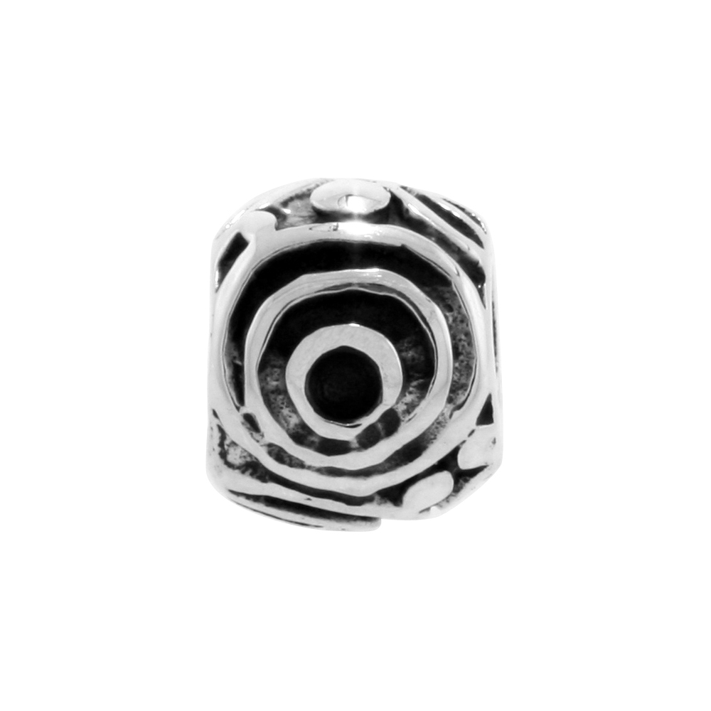 STERLING SILVER CONCENTRIC CIRCLES CHARM BEAD FOR CHARM BRACELETS FITS 3MM SNAKE CHAIN BRACELETS OXIDIZED FINISH