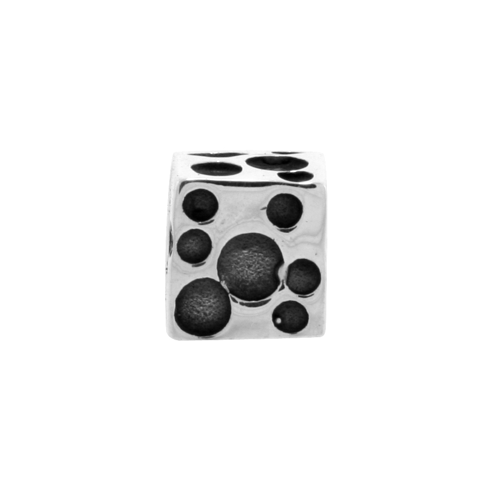 STERLING SILVER BUBBLES CHARM BEAD FOR CHARM BRACELETS CUBE BEAD FITS 3MM SNAKE CHAIN BRACELETS OXIDIZED FINISH