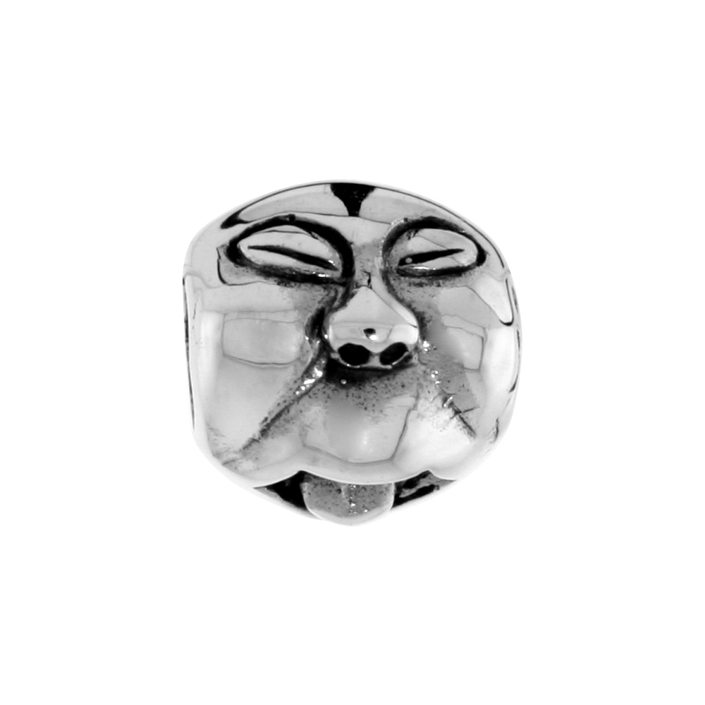 STERLING SILVER YAWNING FACE W/ TONGUE OUT CHARM BEAD FOR CHARM BRACELETS FITS 3MM SNAKE CHAIN BRACELETS OXIDIZED FINISH