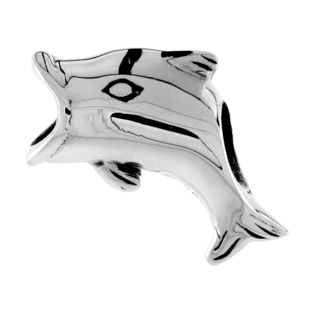 STERLING SILVER FISH CHARM BEAD FOR CHARM BRACELETS FITS 3MM SNAKE CHAIN BRACELETS OXIDIZED FINISH