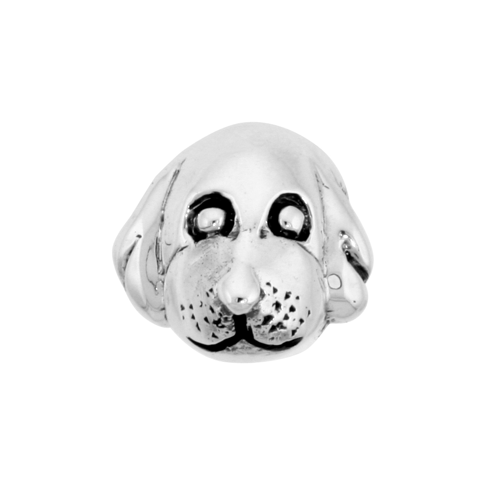 STERLING SILVER PUPPY DOG CHARM BEAD FOR CHARM BRACELETS FITS 3MM SNAKE CHAIN BRACELETS OXIDIZED FINISH