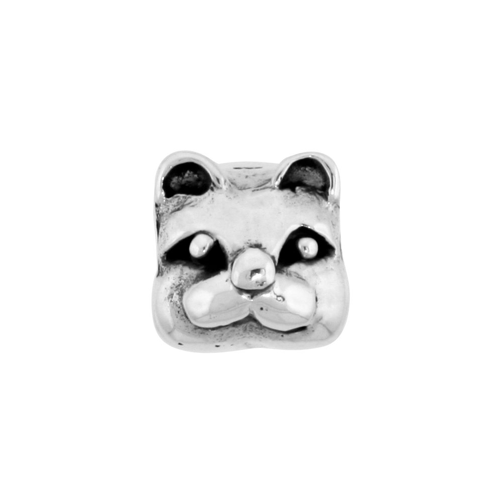 STERLING SILVER FAT CAT CHARM BEAD FOR CHARM BRACELETS FITS 3MM SNAKE CHAIN BRACELETS OXIDIZED FINISH