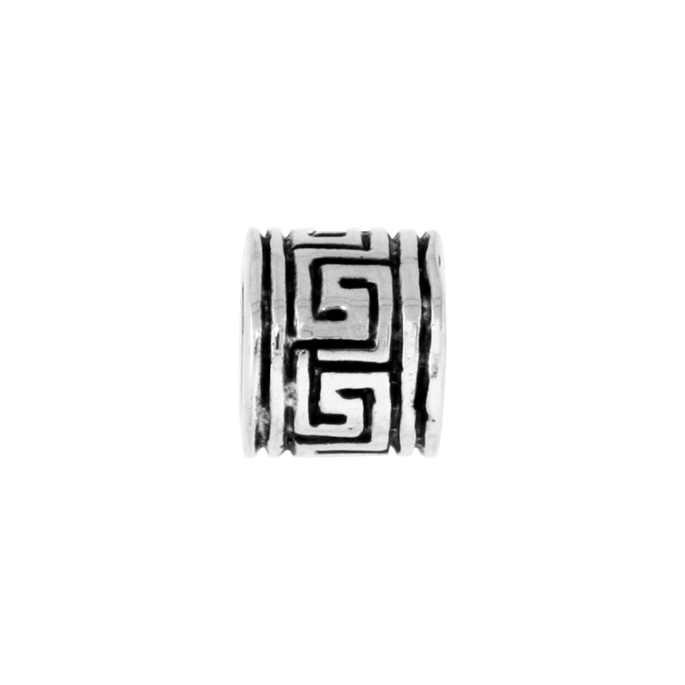 STERLING SILVER GREEK KEY CHARM BEAD FOR CHARM BRACELETS FITS 3MM SNAKE CHAIN BRACELETS OXIDIZED FINISH