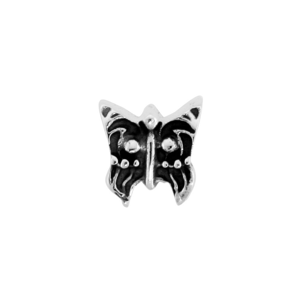 STERLING SILVER SMALL BUTTERFLY CHARM BEAD FOR CHARM BRACELETS FITS 3MM SNAKE CHAIN BRACELETS OXIDIZED FINISH