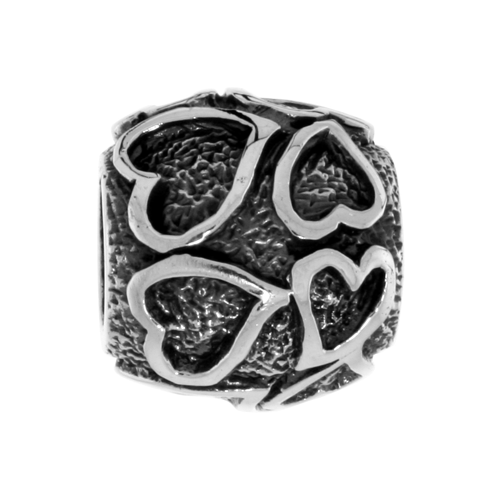 STERLING SILVER OPEN HEARTS CHARM BEAD FOR CHARM BRACELETS FITS 3MM SNAKE CHAIN BRACELETS OXIDIZED FINISH