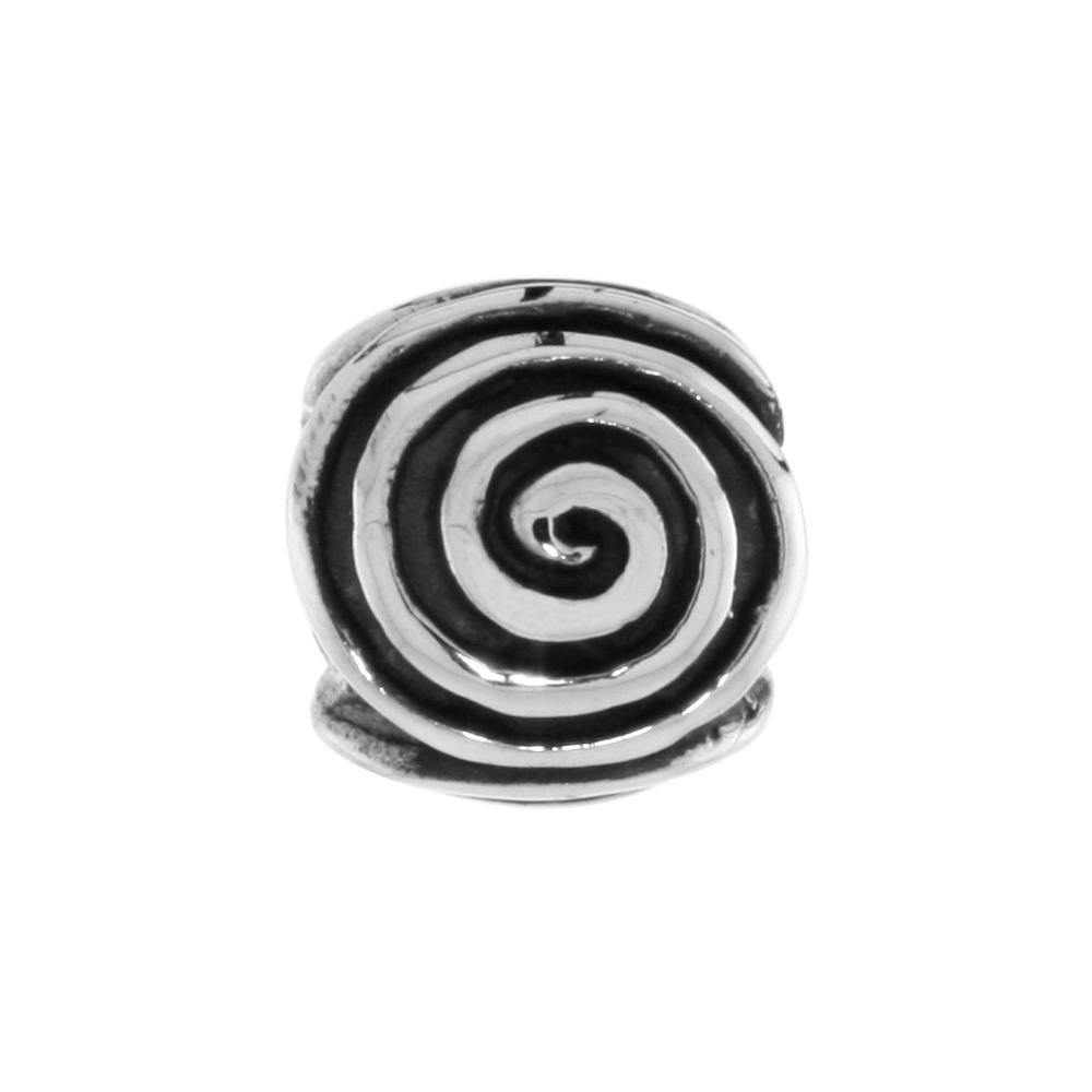 STERLING SILVER SPIRAL CHARM BEAD FOR CHARM BRACELETS FITS 3MM SNAKE CHAIN BRACELETS OXIDIZED FINISH