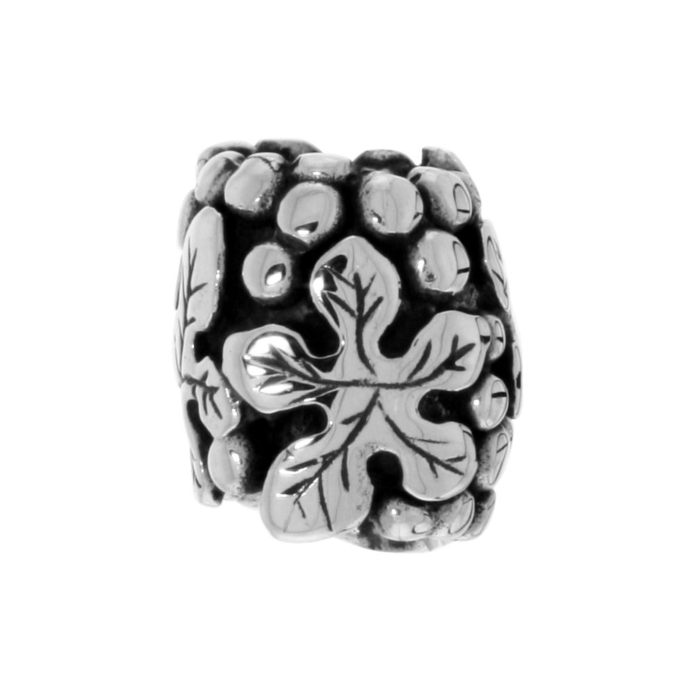 STERLING SILVER GRAPE LEAF CHARM BEAD FOR CHARM BRACELETS FITS 3MM SNAKE CHAIN BRACELETS OXIDIZED FINISH