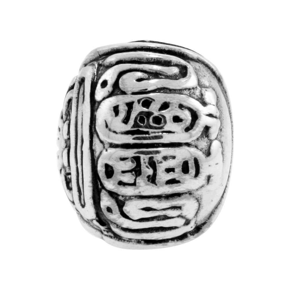 STERLING SILVER EGYPTIAN DEITY GOD OF LUCK BES CHARM BEAD FOR CHARM BRACELETS FITS 3MM SNAKE CHAIN BRACELETS OXIDIZED FINISH