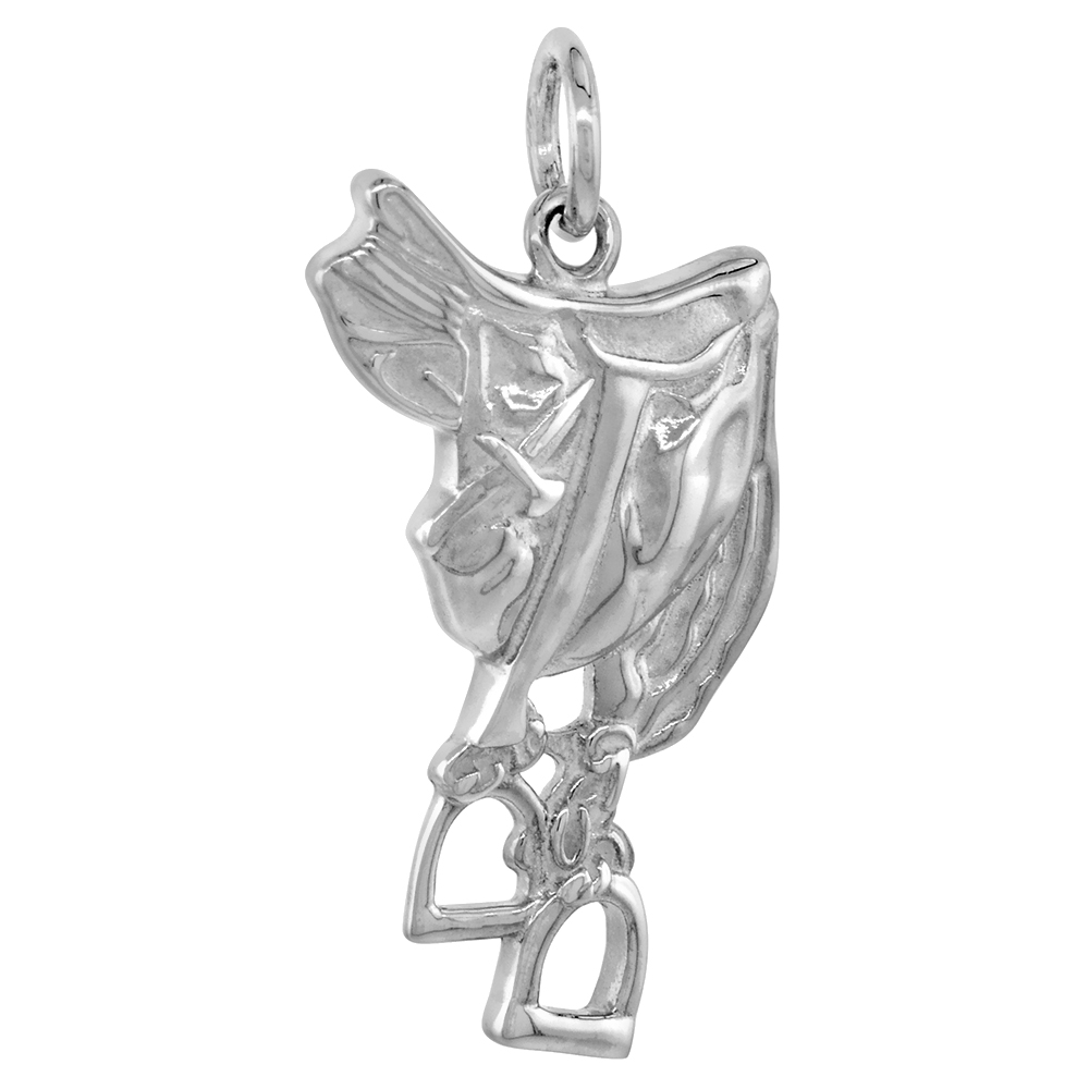 STERLING SILVER HORSE SADDLE PENDANT FOR WOMEN FLAWLESS HIGH POLISH FINISH 1 INCH TALL