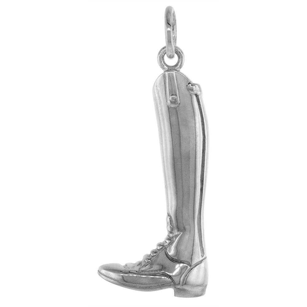 STERLING SILVER ENGLISH RIDING BOOT PENDANT FOR WOMEN FLAWLESS HIGH POLISH FINISH 1 INCH TALL