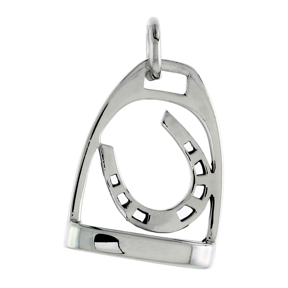 STERLING SILVER STIRRUP HORSESHOE PENDANT FLAWLESS POLISHED FINISH 3/4 INCH TALL