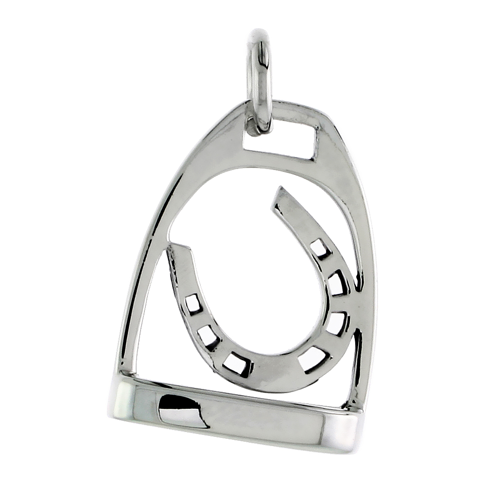 Sterling Silver Stirrup Horseshoe Pendant High Quality Flawless finish, 3/4 inch tall