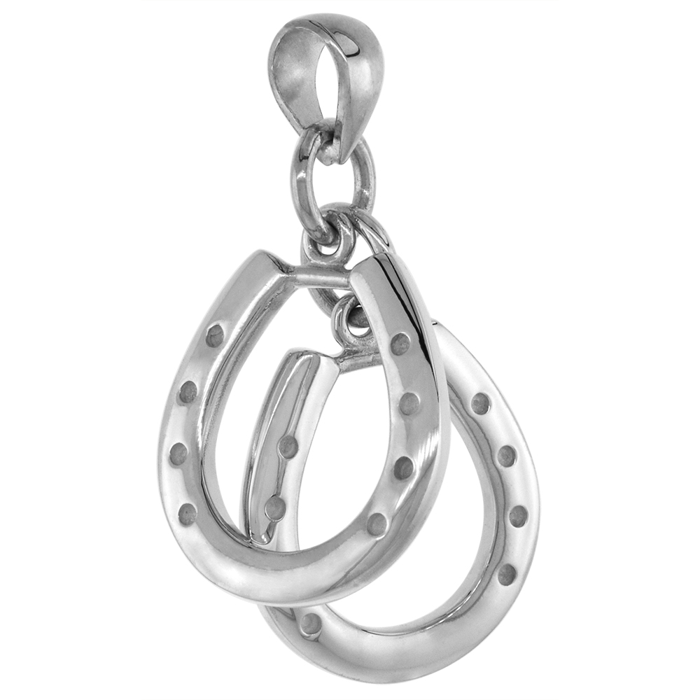 STERLING SILVER DOUBLE HORSESHOE PENDANT FOR WOMEN HIGH POLISHED FLAWLESS FINISH 3/4 INCH TALL