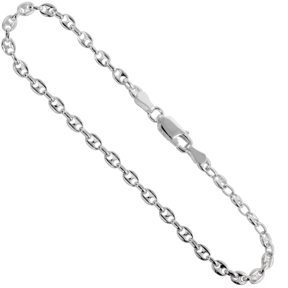 STERLING SILVER PUFFED ANCHOR CHAIN NECKLACES & BRACELETS 4.2MM NICKEL FREE ITALY, SIZES 7 - 30 INCH